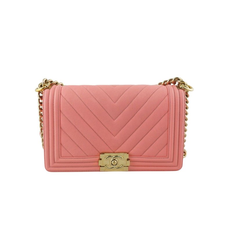 CHANEL香奈兒 BOY 25 粉紅色山形魚子醬肩背斜背包-4