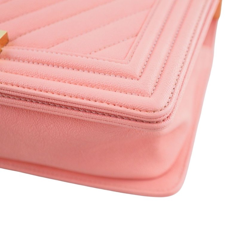 CHANEL香奈兒 BOY 25 粉紅色山形魚子醬肩背斜背包-8