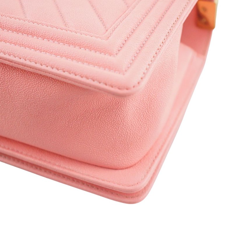 CHANEL香奈兒 BOY 25 粉紅色山形魚子醬肩背斜背包-10