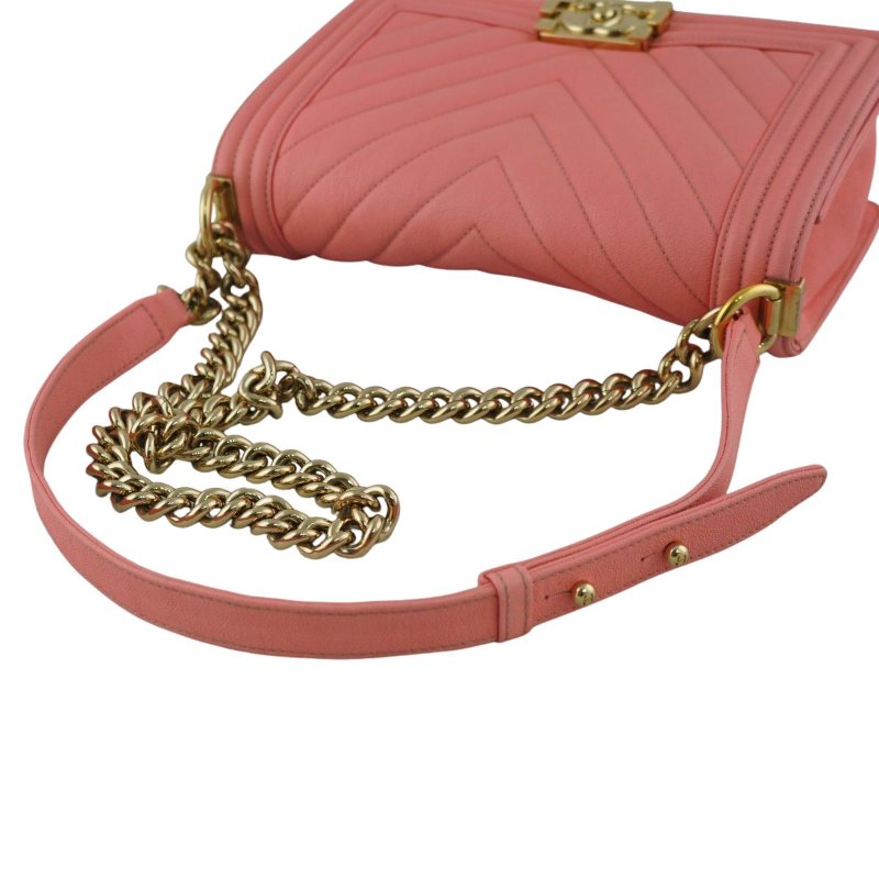 CHANEL香奈兒 BOY 25 粉紅色山形魚子醬肩背斜背包-16