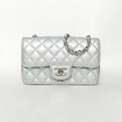 CHANEL CF口蓋包大Mini20銀色羊皮31開銀扣肩背包