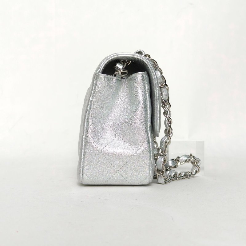 CHANEL CF口蓋包大Mini20銀色羊皮31開銀扣肩背包-1