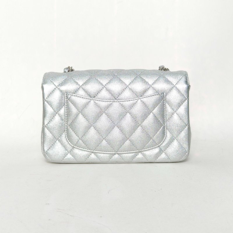 CHANEL CF口蓋包大Mini20銀色羊皮31開銀扣肩背包-2