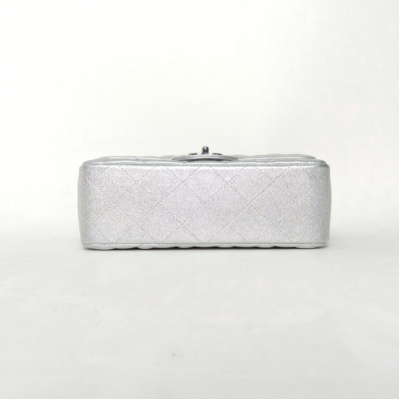 CHANEL CF口蓋包大Mini20銀色羊皮31開銀扣肩背包-4