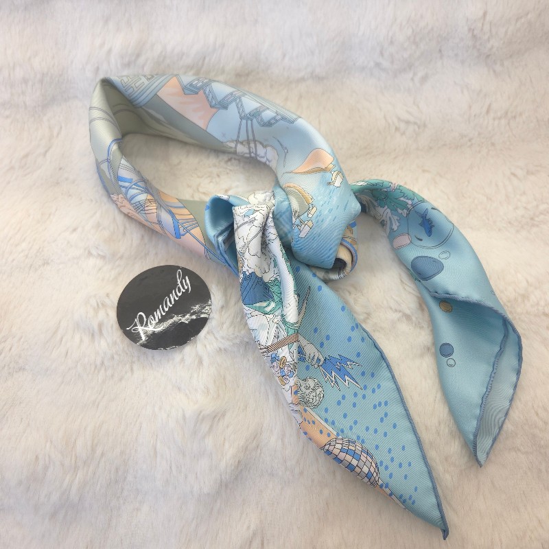 Hermès 福寶郵輪 大方巾 90 淺藍-0