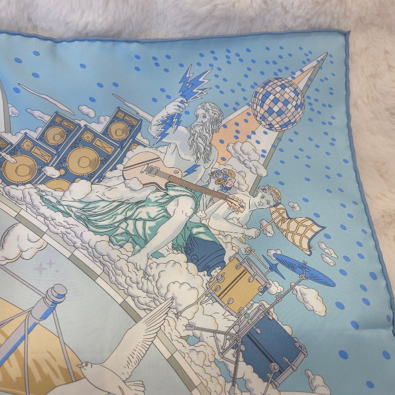 Hermès 福寶郵輪 大方巾 90 淺藍-5