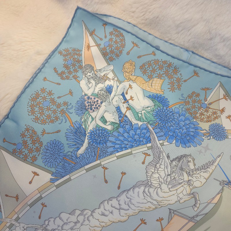 Hermès 福寶郵輪 大方巾 90 淺藍-6