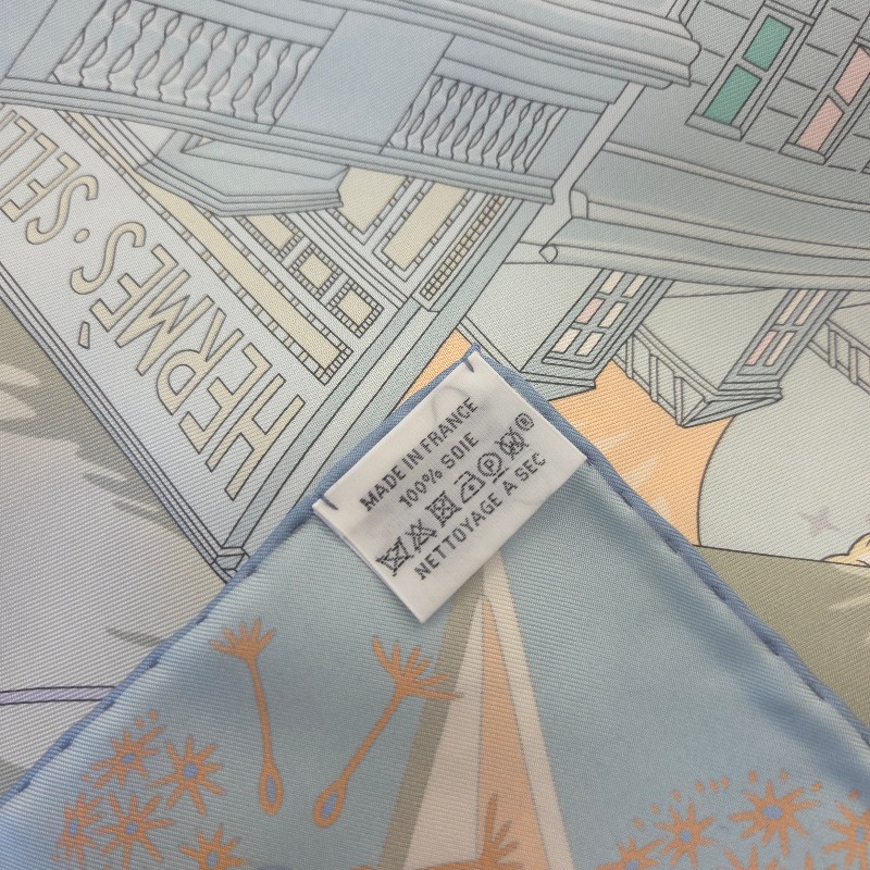 Hermès 福寶郵輪 大方巾 90 淺藍-7