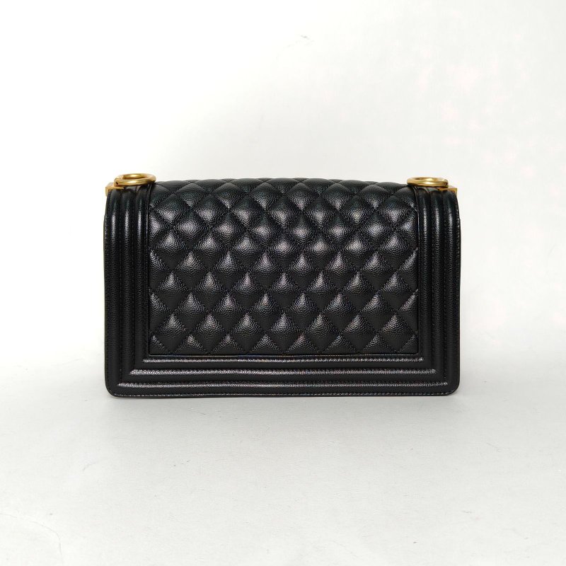 CHANEL Leboy中號25黑色荔枝牛皮29開金扣菱格紋肩背包-2