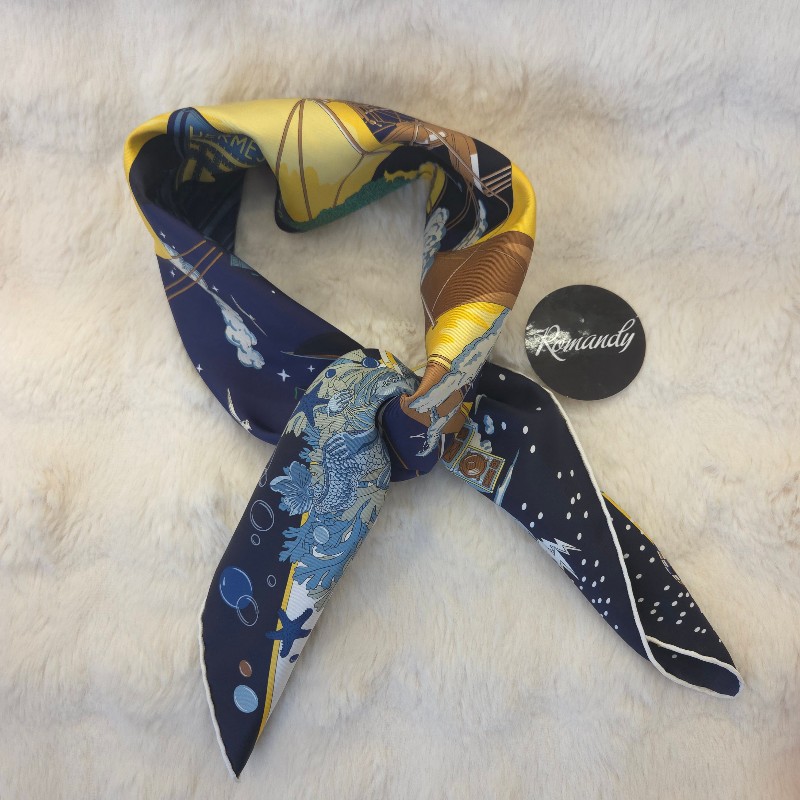 Hermès 福寶郵輪 大方巾 90 深藍-0