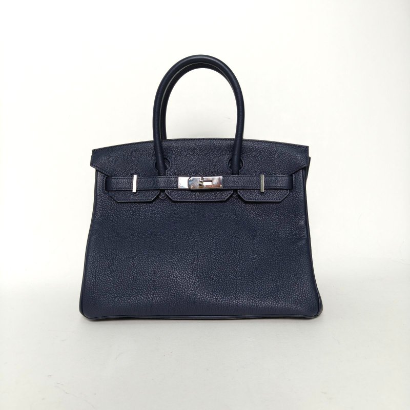 HERMES Birkin302Z午夜藍Togo皮A刻銀扣肩背包-0