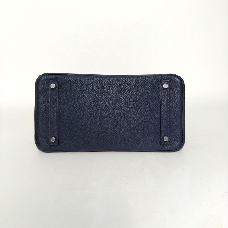 HERMES Birkin302Z午夜藍Togo皮A刻銀扣肩背包-4