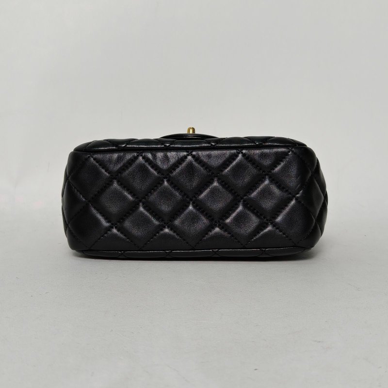 CHANEL CF口蓋包方胖子17黑色羊皮29開金扣金球調節扣肩帶肩背包-4