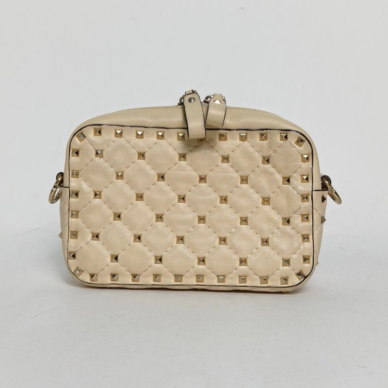 VALENTINO 米色羊皮鉚釘相機包單肩斜跨包肩背包-2