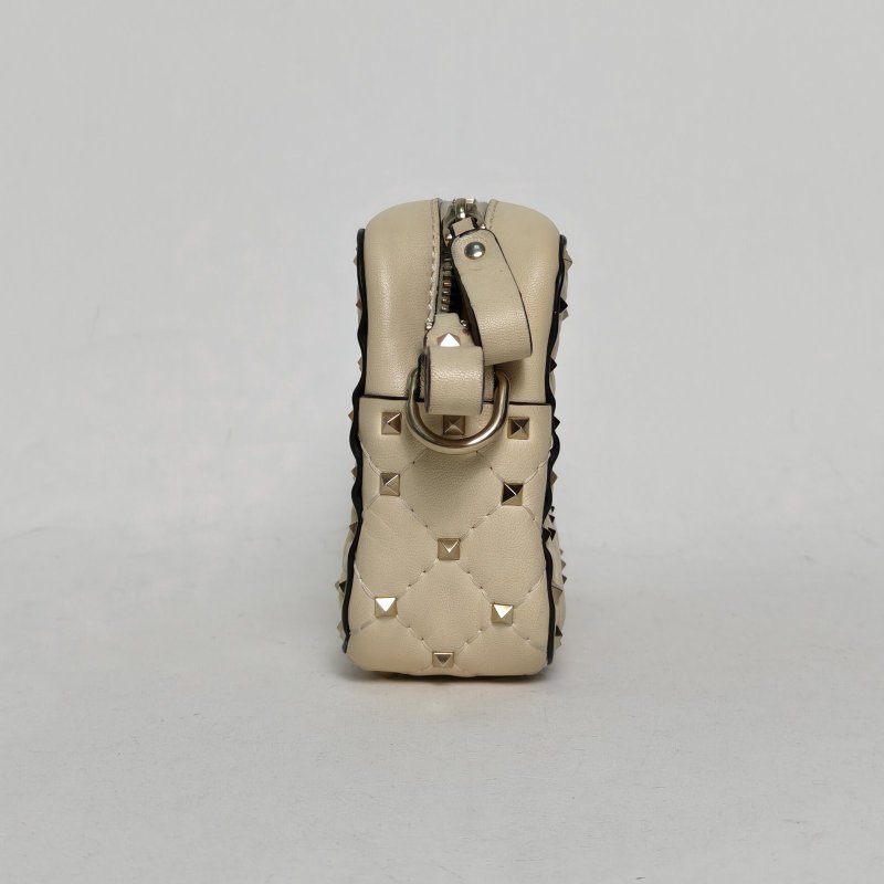 VALENTINO 米色羊皮鉚釘相機包單肩斜跨包肩背包-3