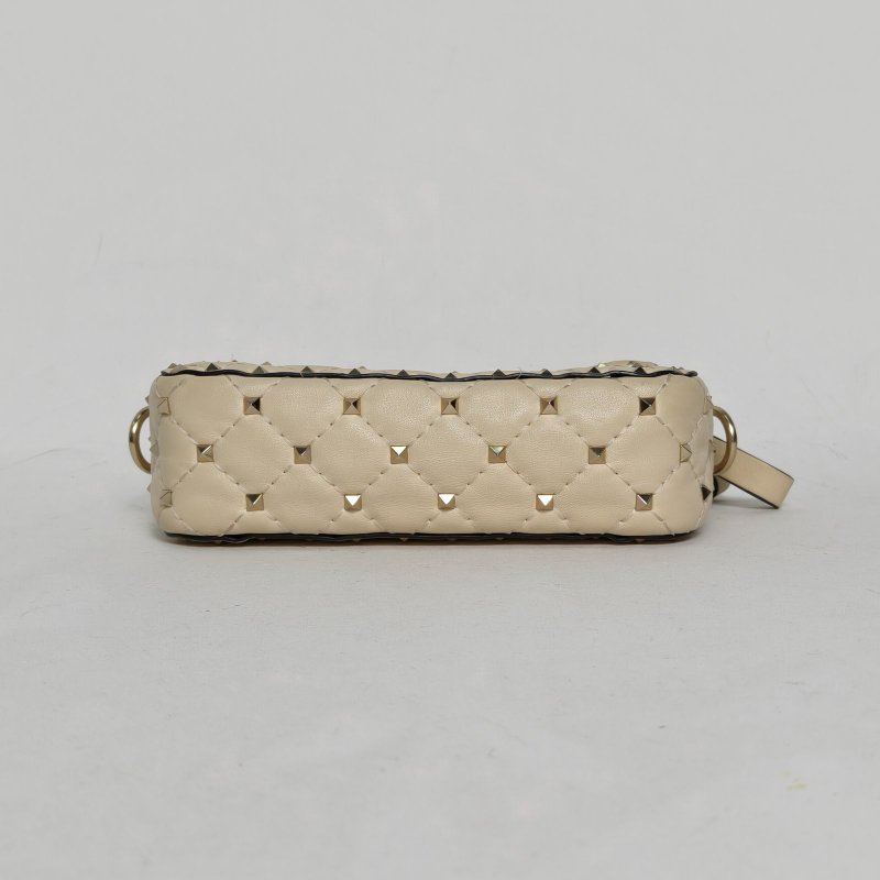 VALENTINO 米色羊皮鉚釘相機包單肩斜跨包肩背包-4