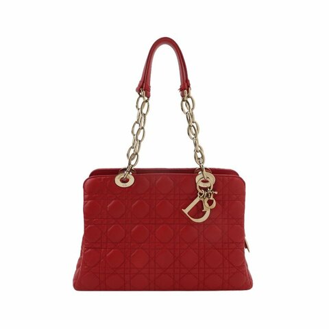 Dior Soft羊皮純色藤格紋字母吊飾單肩包