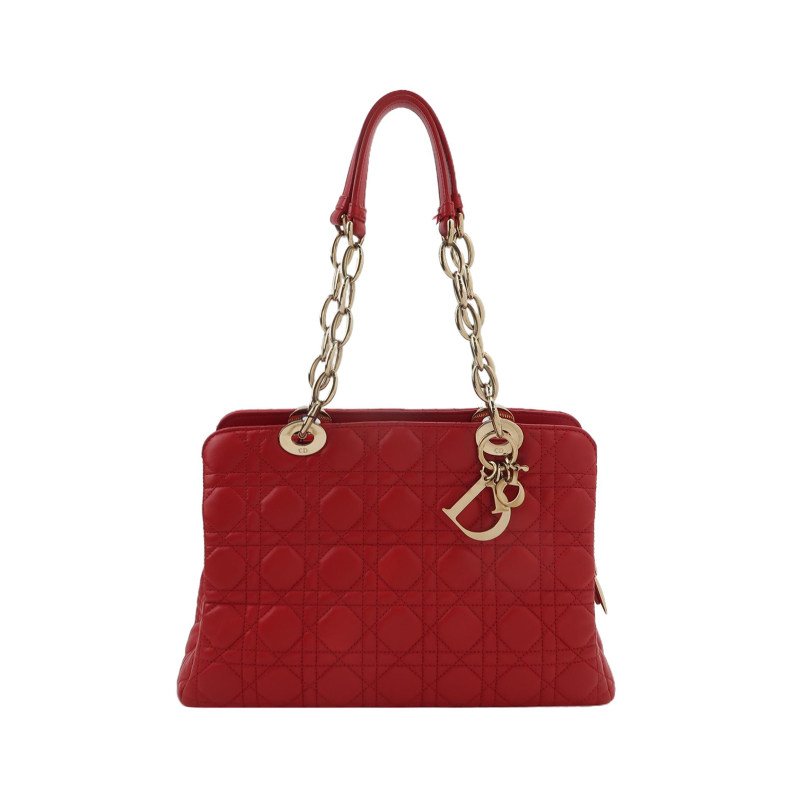 Dior Soft羊皮純色藤格紋字母吊飾單肩包-0