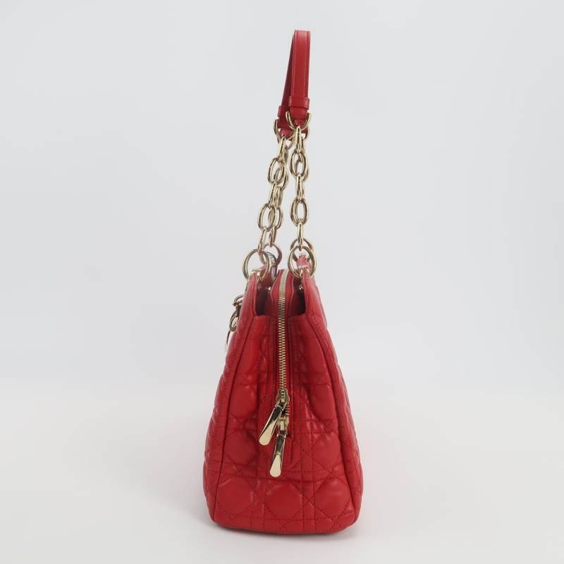 Dior Soft羊皮純色藤格紋字母吊飾單肩包-2