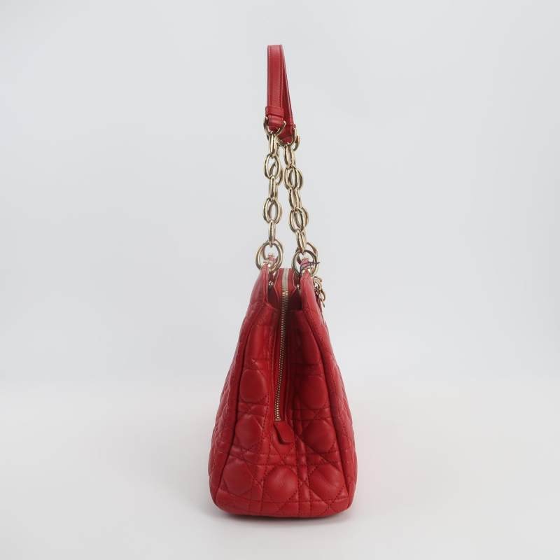 Dior Soft羊皮純色藤格紋字母吊飾單肩包-3