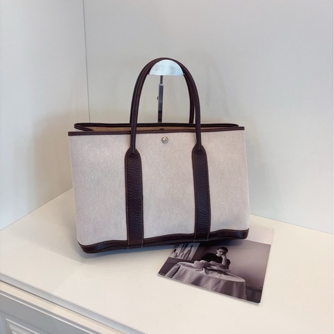 【98新🆕】Hermes GP36 Garden 米白帆布拼棕皮 花園包🪴 手提包