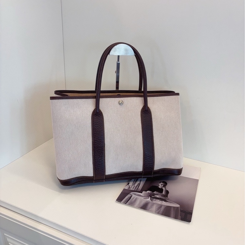 【98新🆕】Hermes GP36 Garden 米白帆布拼棕皮 花園包🪴 手提包-0