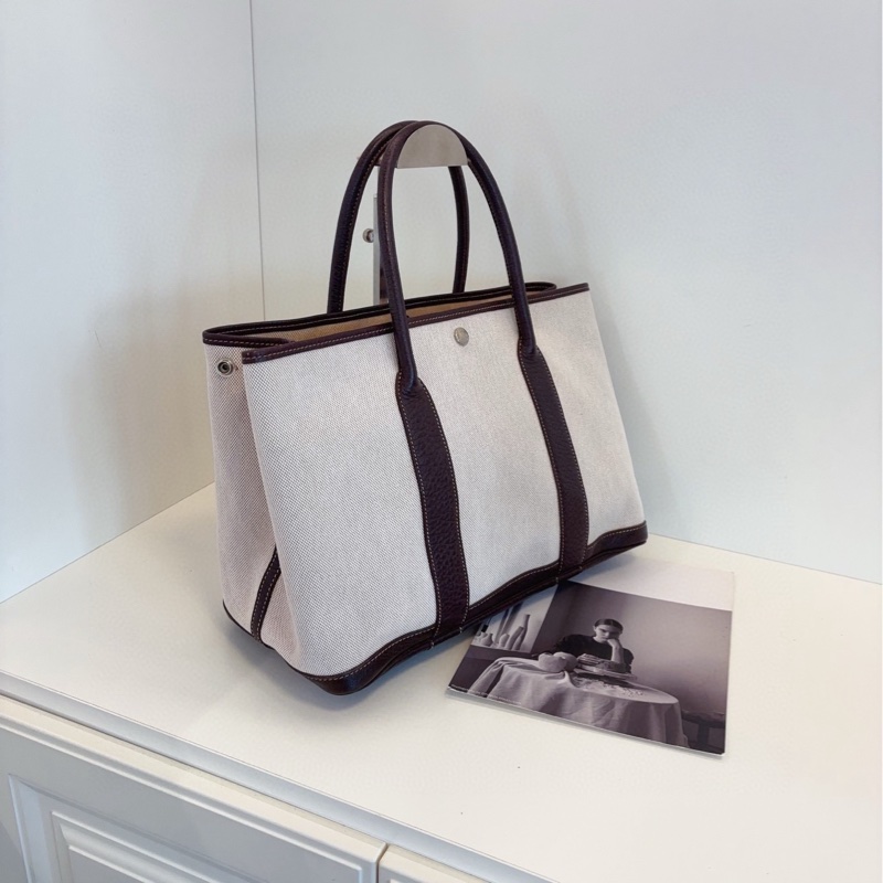 【98新🆕】Hermes GP36 Garden 米白帆布拼棕皮 花園包🪴 手提包-2