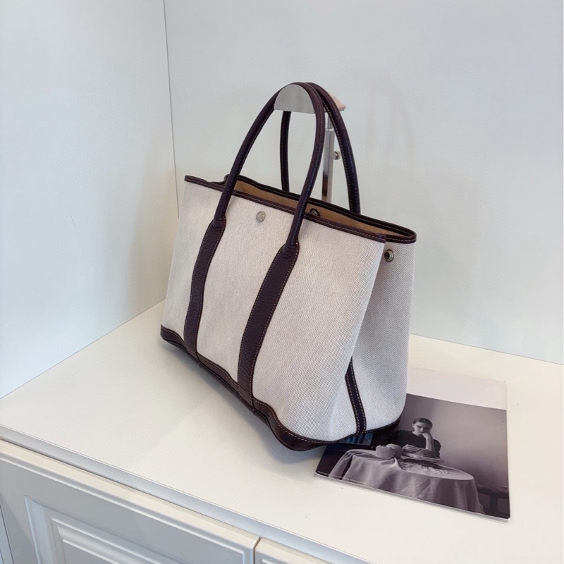 【98新🆕】Hermes GP36 Garden 米白帆布拼棕皮 花園包🪴 手提包-3