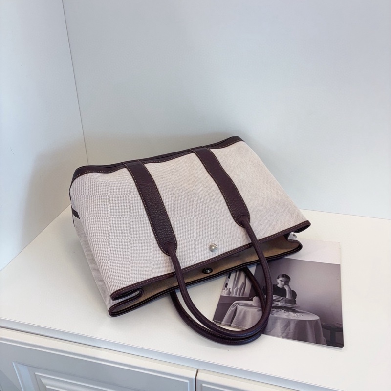 【98新🆕】Hermes GP36 Garden 米白帆布拼棕皮 花園包🪴 手提包-4