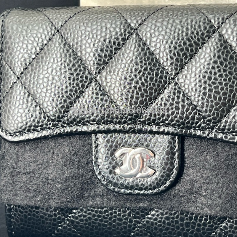 💗香緹國際精品💗 699 Chanel 黑銀荔枝牛短夾 晶片款 極新-1