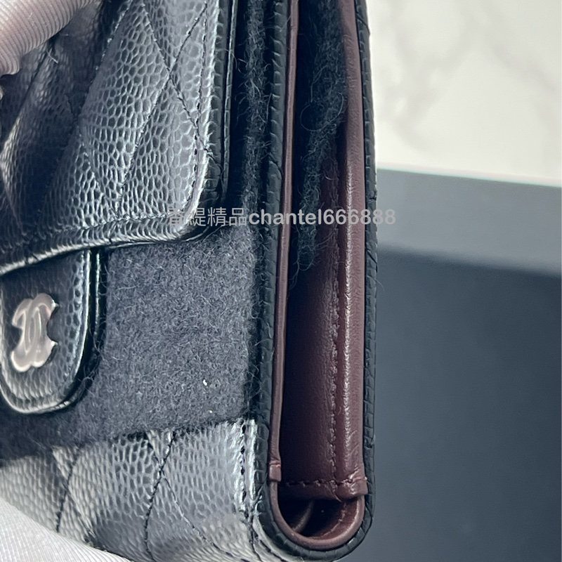 💗香緹國際精品💗 699 Chanel 黑銀荔枝牛短夾 晶片款 極新-2