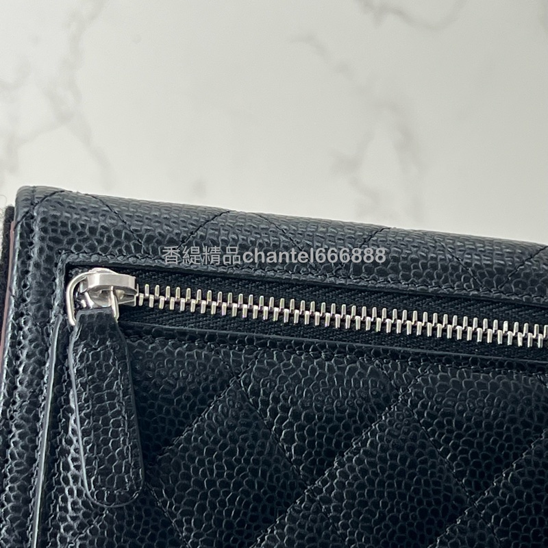 💗香緹國際精品💗 699 Chanel 黑銀荔枝牛短夾 晶片款 極新-4