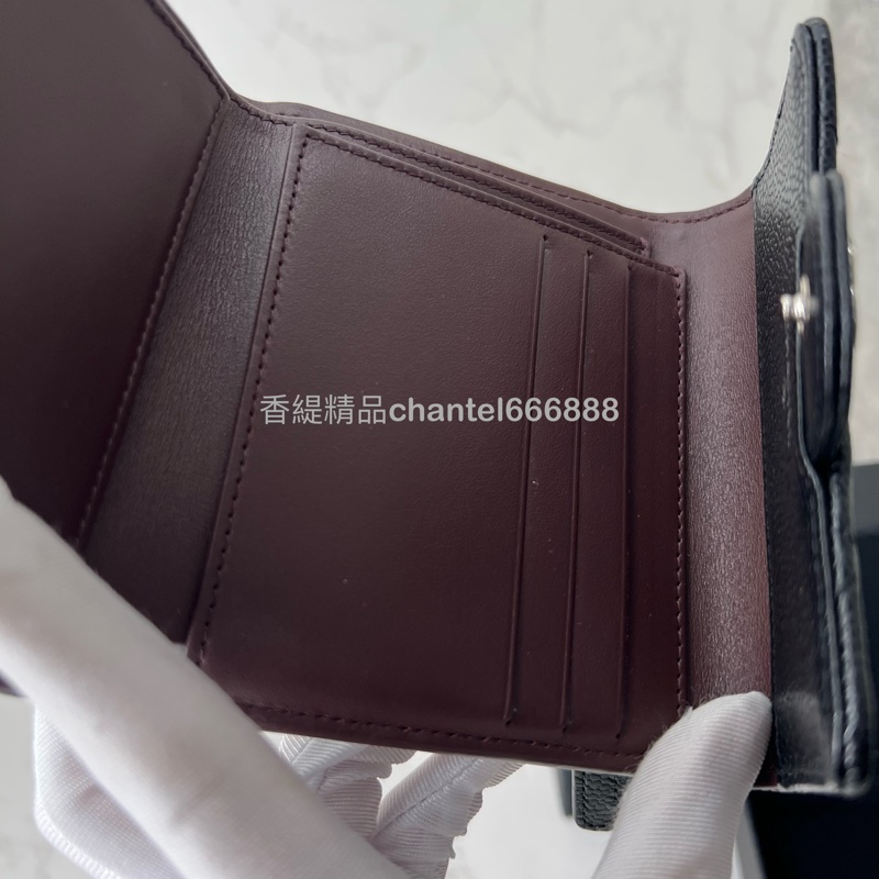 💗香緹國際精品💗 699 Chanel 黑銀荔枝牛短夾 晶片款 極新-8