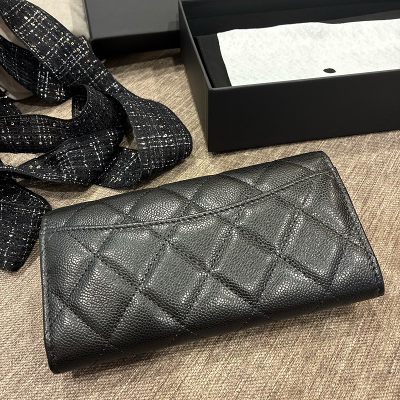 誰在找👀熱騰騰 香奈兒Chanel經典荔枝皮中夾 扣式 黑色小皮件 🇹🇼-6