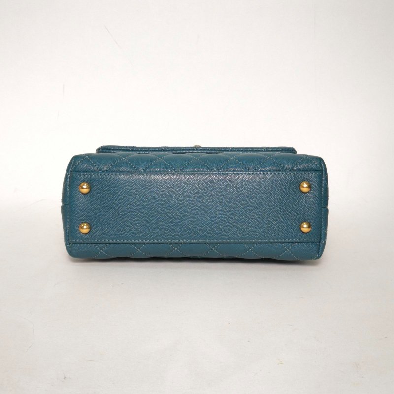 CHANEL CocoHandle小號24綠色荔枝牛皮26開金扣蜥蜴皮手柄肩背包-4