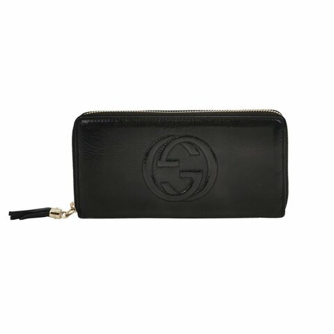 Gucci Soho漆皮純色壓紋雙G長款錢包