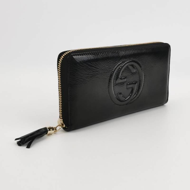 Gucci Soho漆皮純色壓紋雙G長款錢包-2
