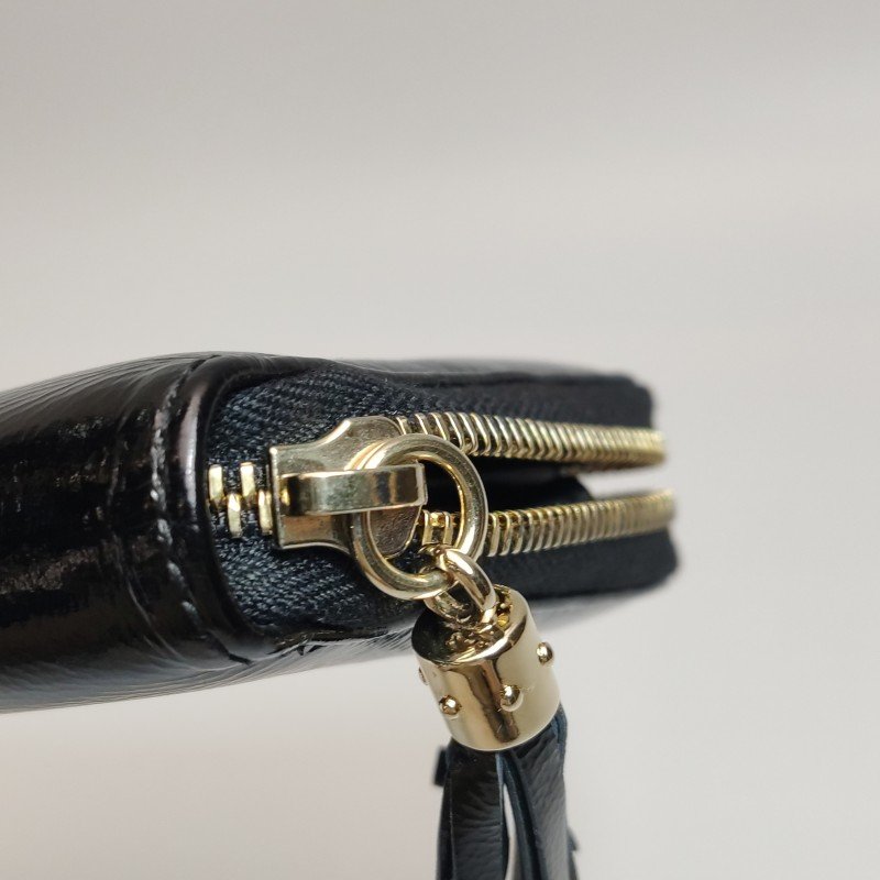 Gucci Soho漆皮純色壓紋雙G長款錢包-7