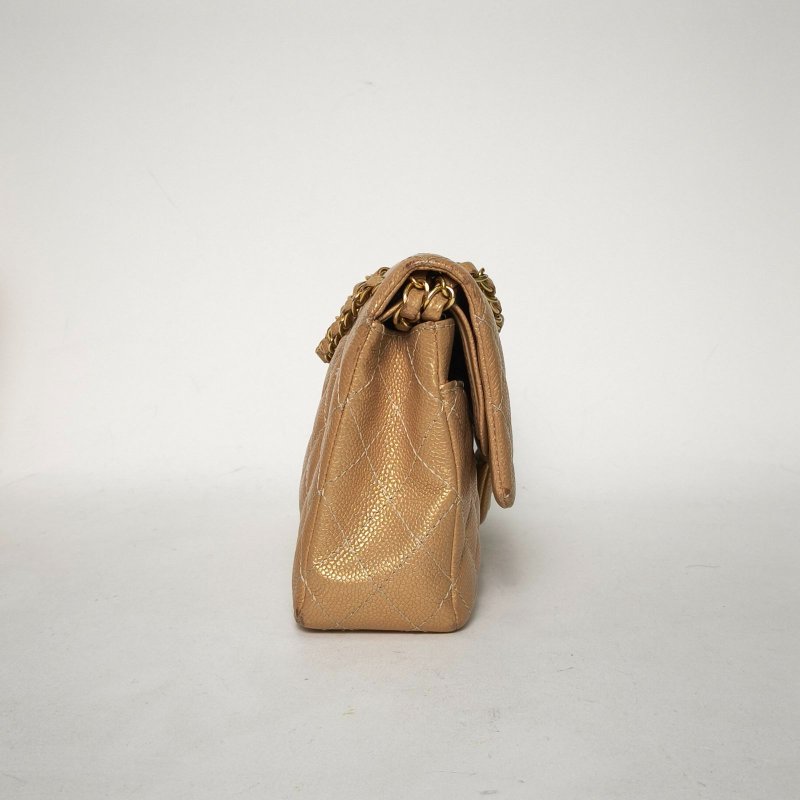 CHANEL CF口蓋包中號25.5金色荔枝牛皮20開金扣肩背包-3