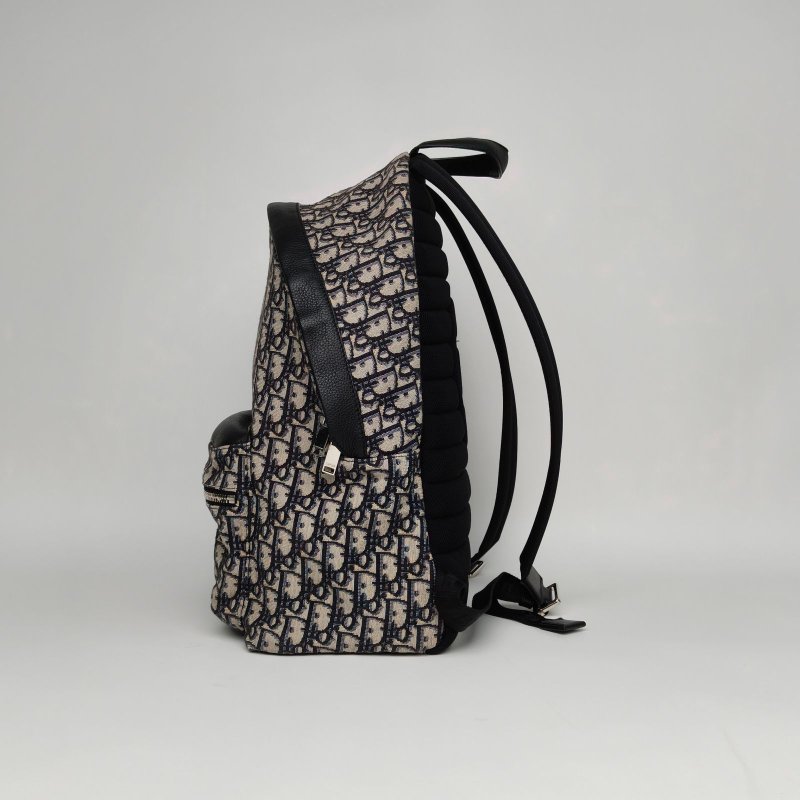 DIOR Rider雙肩包墨藍色帆布銀扣2020Oblique印花肩背包-1