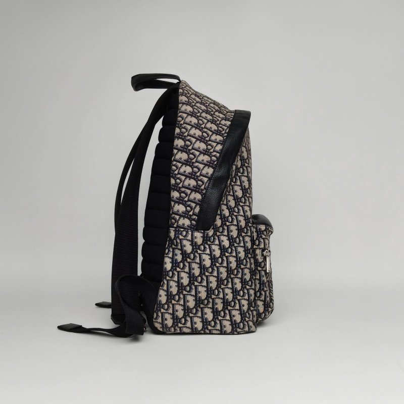 DIOR Rider雙肩包墨藍色帆布銀扣2020Oblique印花肩背包-3