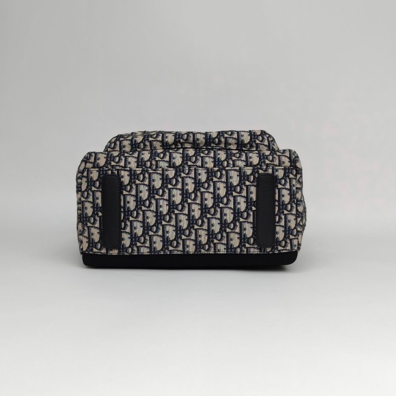 DIOR Rider雙肩包墨藍色帆布銀扣2020Oblique印花肩背包-4