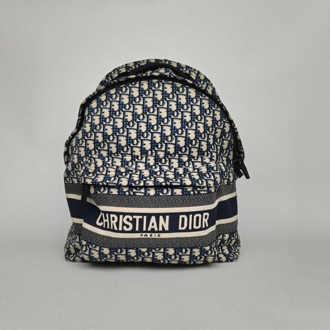 DIOR Diortravel雙肩包大號35藍色帆布黑扣2022Oblique印花字母刺繡肩背包