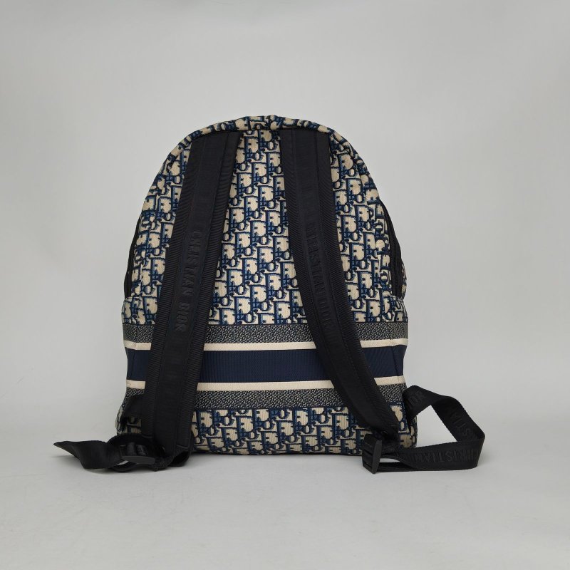 DIOR Diortravel雙肩包大號35藍色帆布黑扣2022Oblique印花字母刺繡肩背包-2