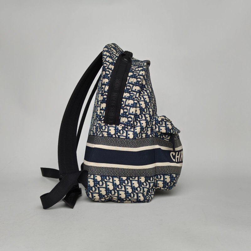 DIOR Diortravel雙肩包大號35藍色帆布黑扣2022Oblique印花字母刺繡肩背包-3