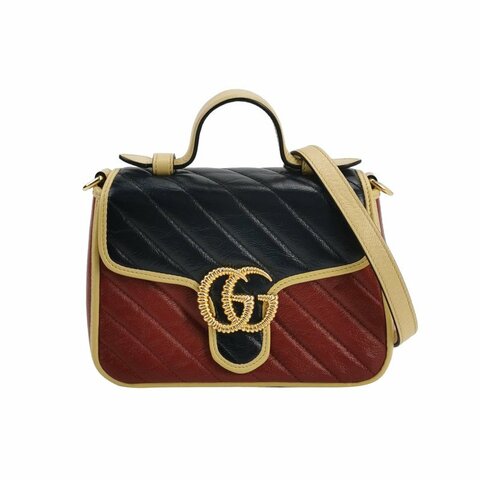 Gucci GG Marmont迷你牛皮撞色雙G標誌斜挎包單肩包