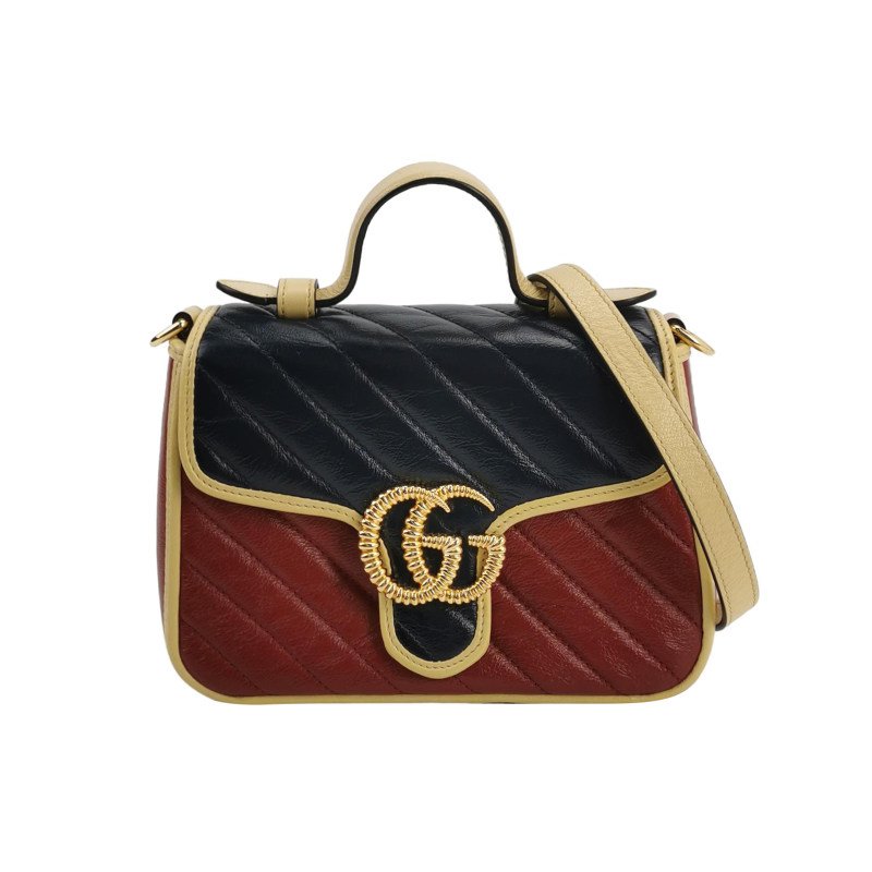 Gucci GG Marmont迷你牛皮撞色雙G標誌斜挎包單肩包-0