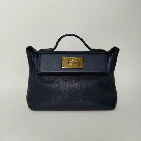 HERMES 2424mini217U海軍藍拼2Z午夜藍EC皮/Swift皮Z刻金扣肩背包