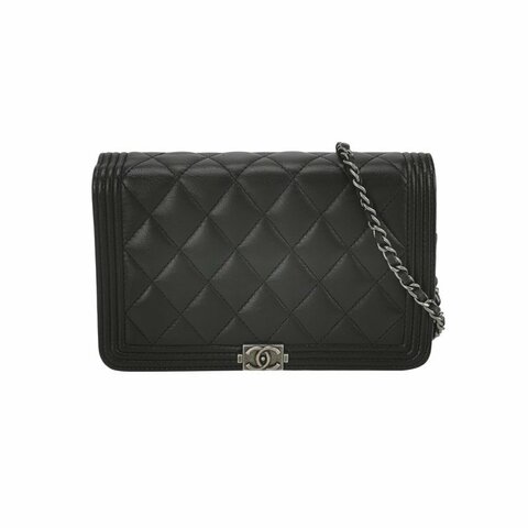 Chanel Boy Bag牛皮菱格絎縫方形雙C鎖扣斜挎包