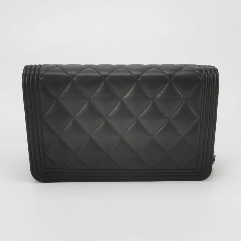 Chanel Boy Bag牛皮菱格絎縫方形雙C鎖扣斜挎包-4